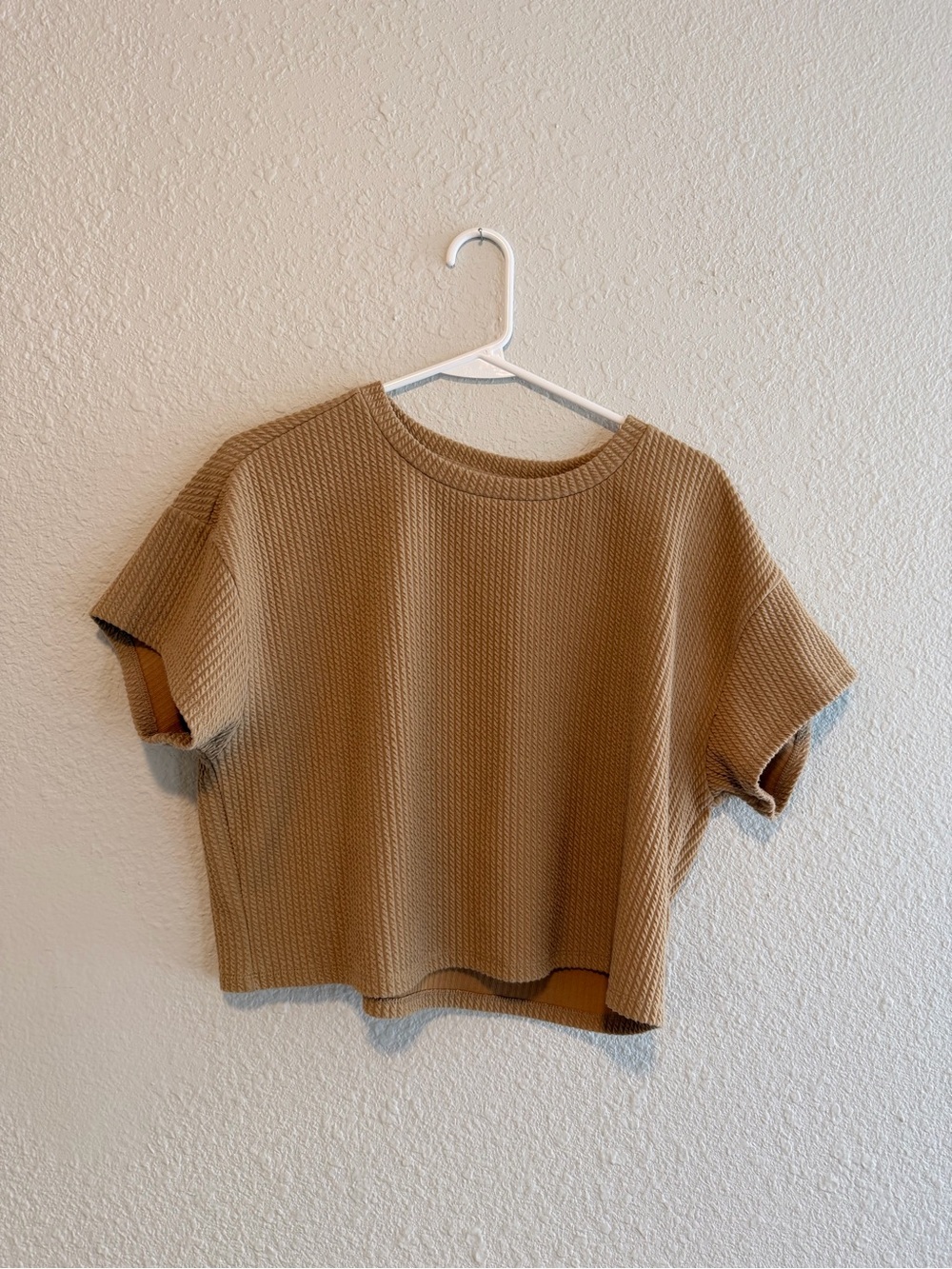 Cropped Boxy Short-Sleeve Top in Tan